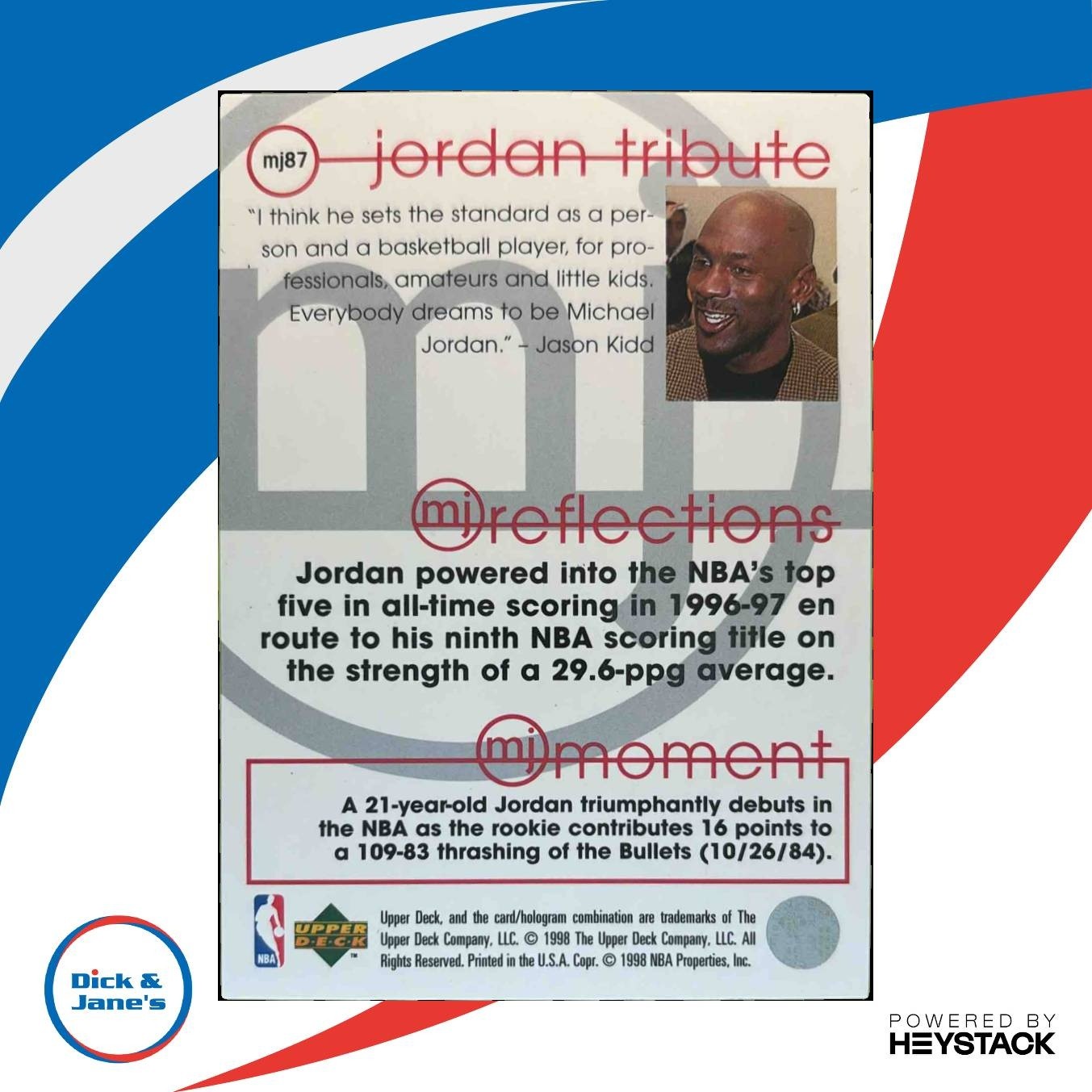 1997-98 Upper Deck Michael Jordan Tribute #MJ87 Chicago Bulls - Sports Cards