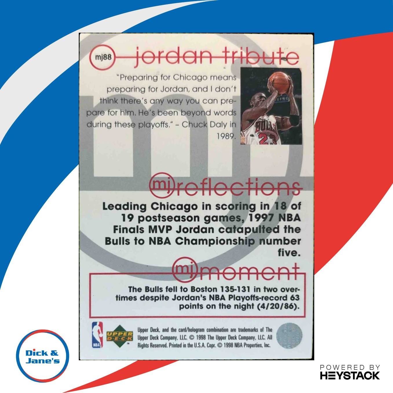 1997-98 Upper Deck Michael Jordan Tribute #MJ88 Chicago Bulls - Sports Cards