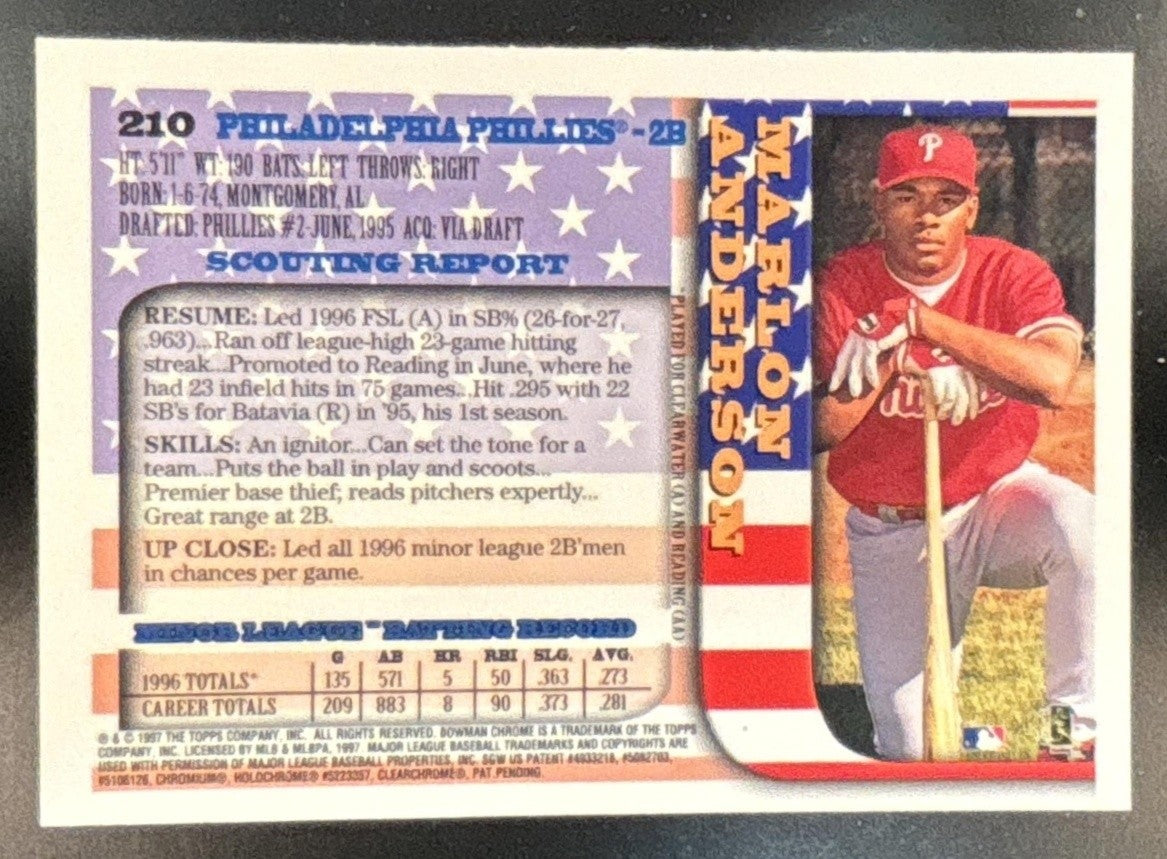 1997 Bowman Chrome Marlon Anderson #210 Philadelphia Phillies - Sports Cards