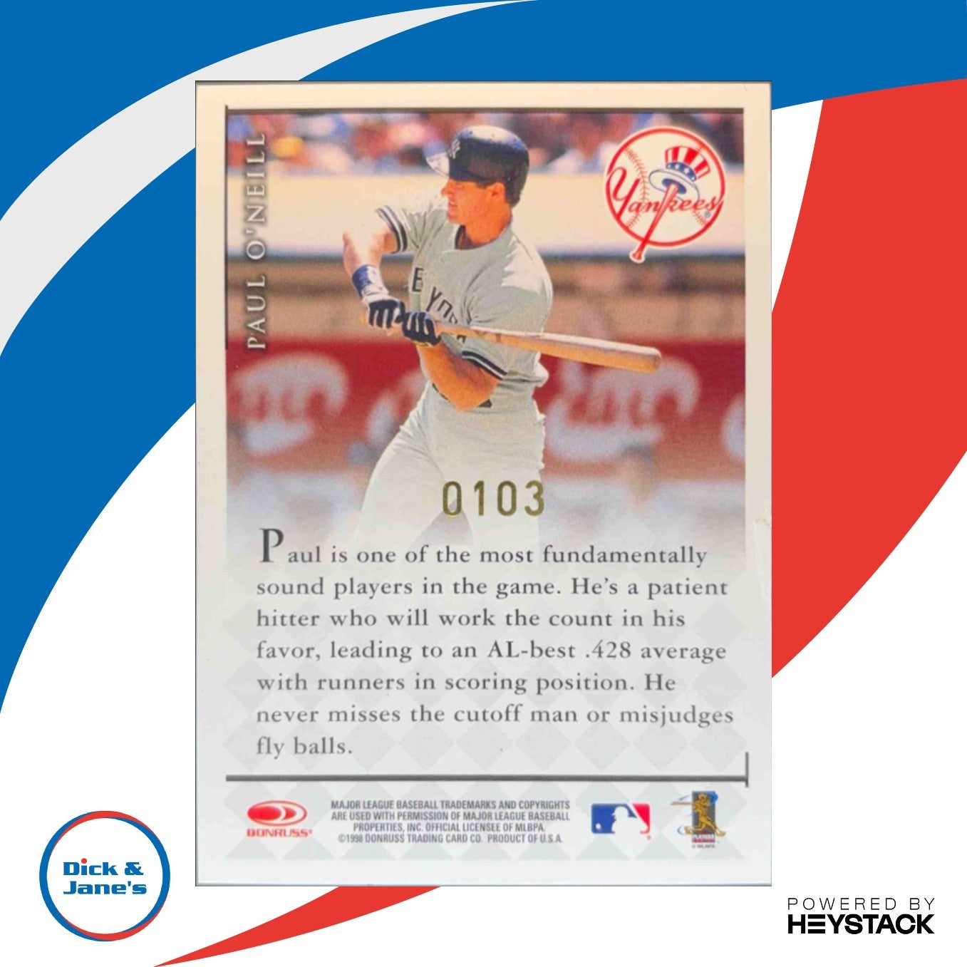 1997 Donruss Signature Autographs Millennium Paul O’Neill /1000 New York Yankees - Sports Cards