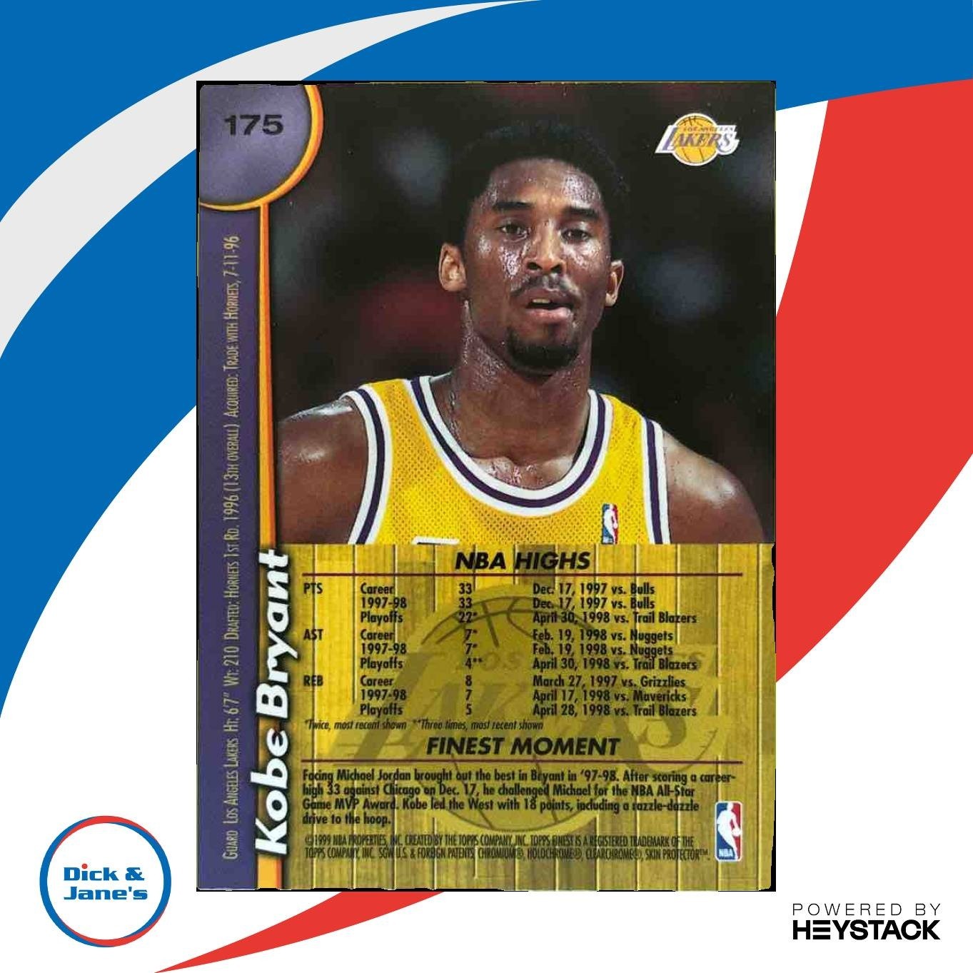 1998-99 Topps Finest Kobe Bryant #175 Los Angeles Lakers - Sports Cards