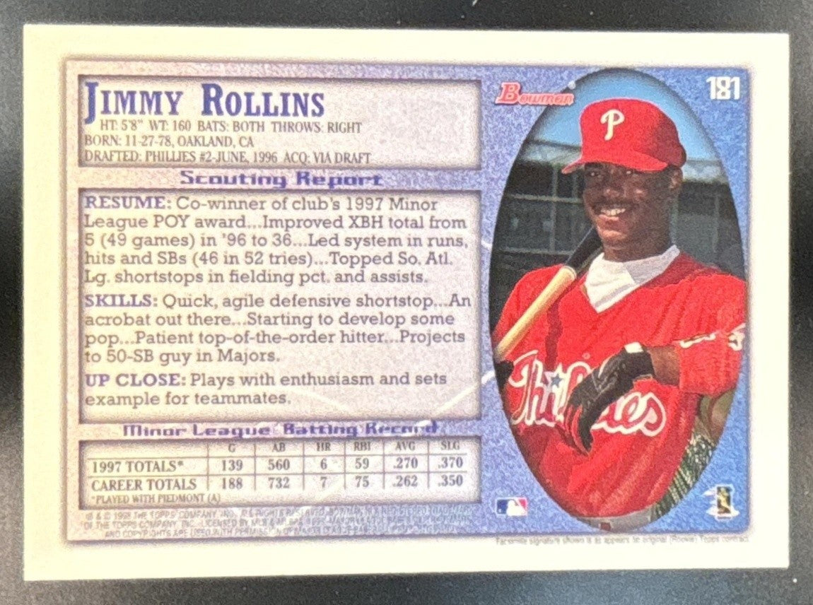 1998 Bowman Jimmy Rollins #181 RC Phillies - Sports Cards