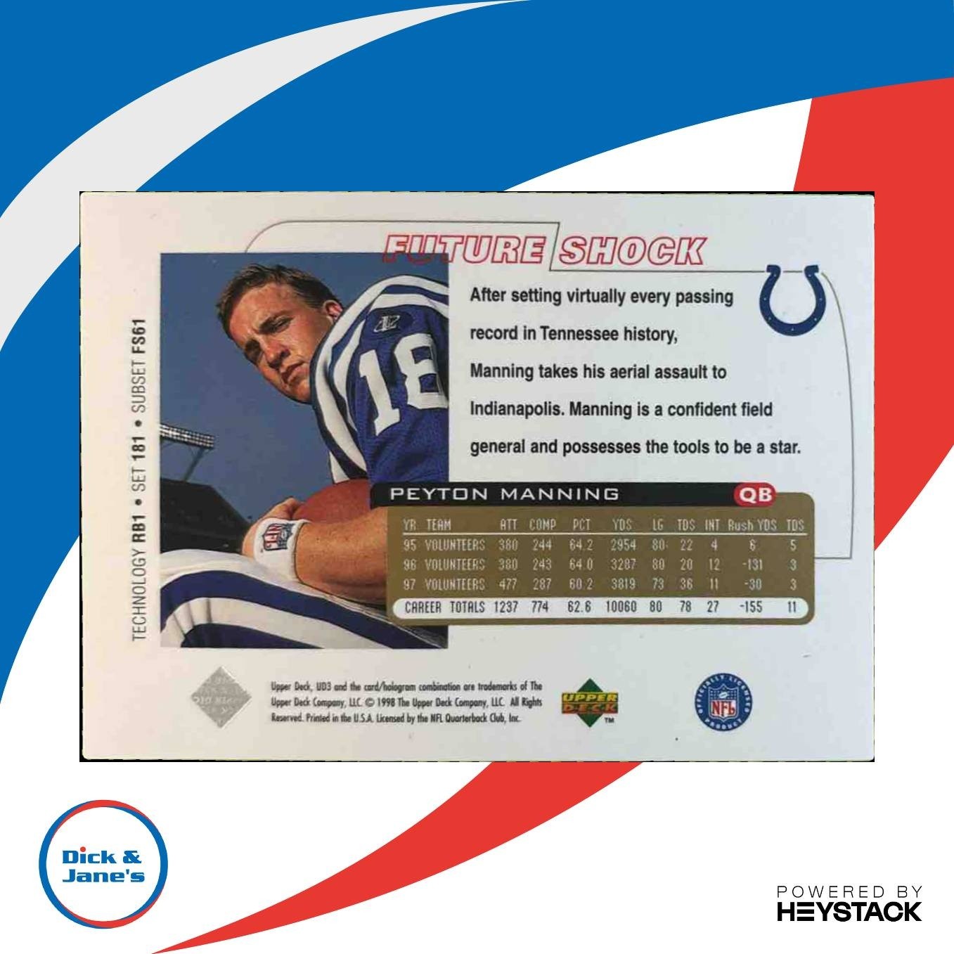 1998 Upper Deck UD3 Peyton Manning #181 RC Indianapolis Colts - Sports Cards