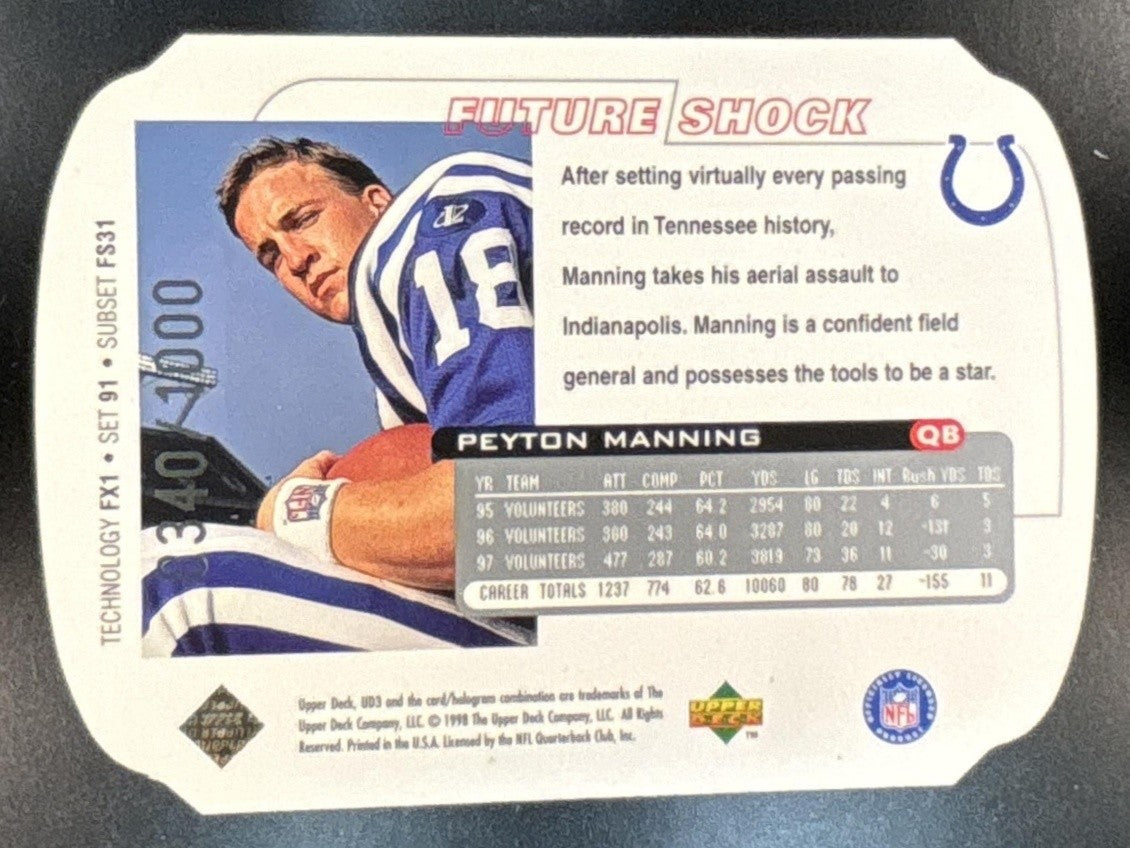 1998 Upper Deck UD3 Peyton Manning Die Cuts /1000 #91 RC Indianapolis Colts - Sports Cards