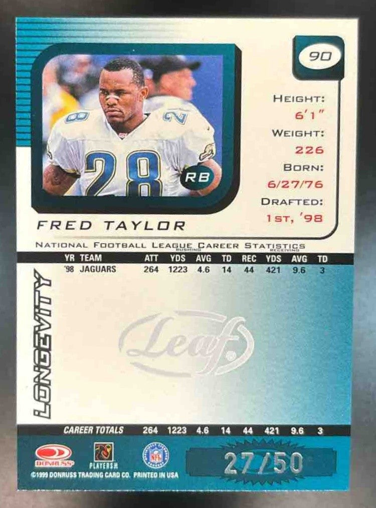 1999 Leaf Rookies & Stars Fred Taylor Longevity /50 #90 Jacksonville Jaguar - Sports Cards