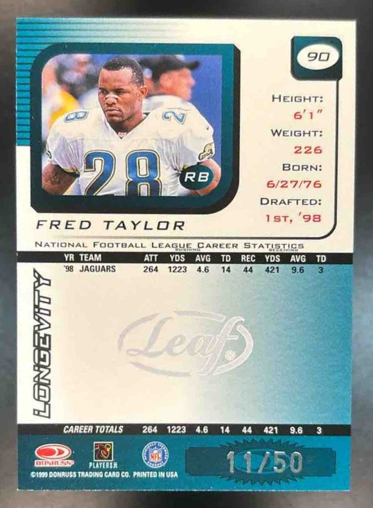 1999 Leaf Rookies & Stars Fred Taylor Longevity /50 #90 Jacksonville Jaguars - Sports Cards