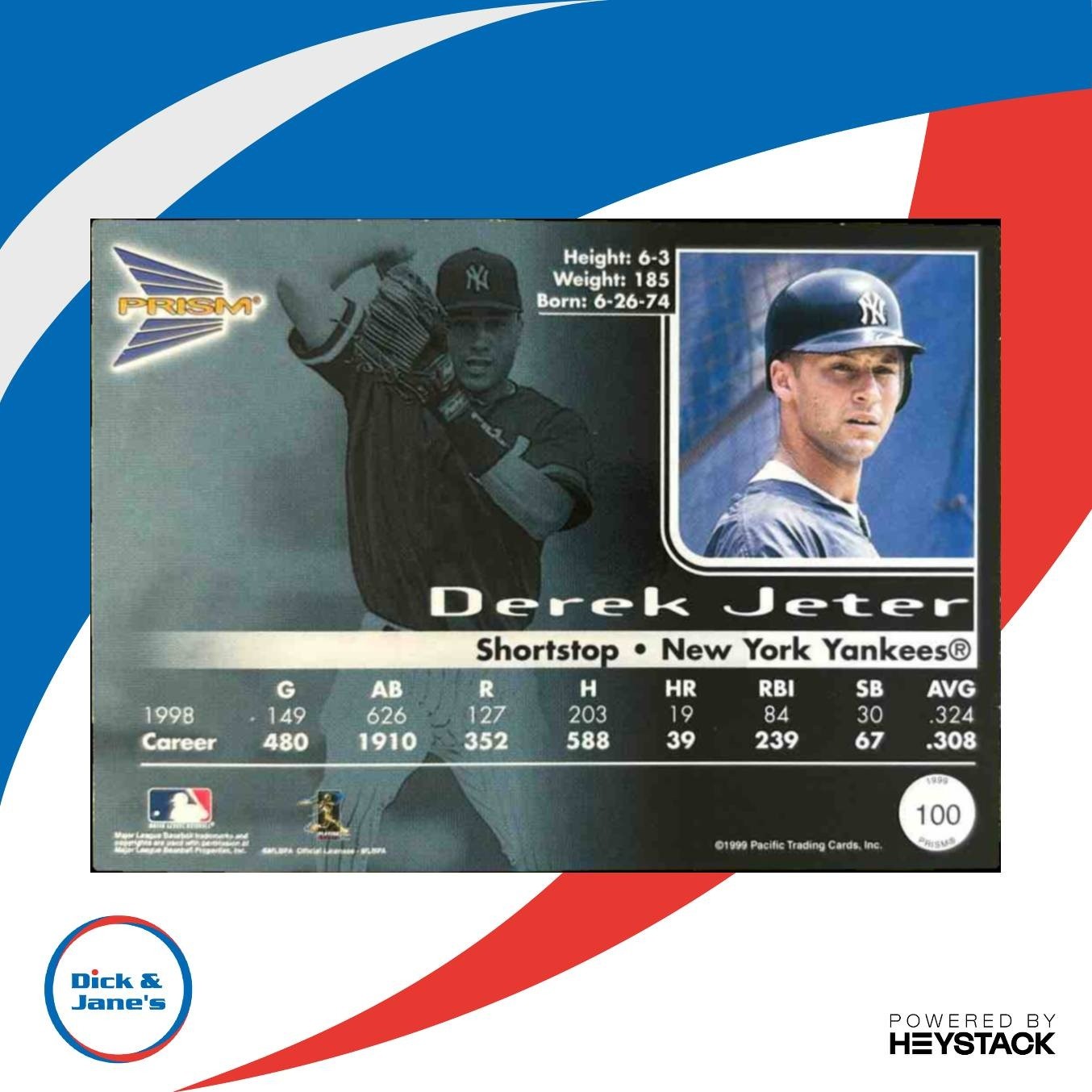 1999 Pacific Prism Derek Jeter #100 New York Yankees - Sports Cards