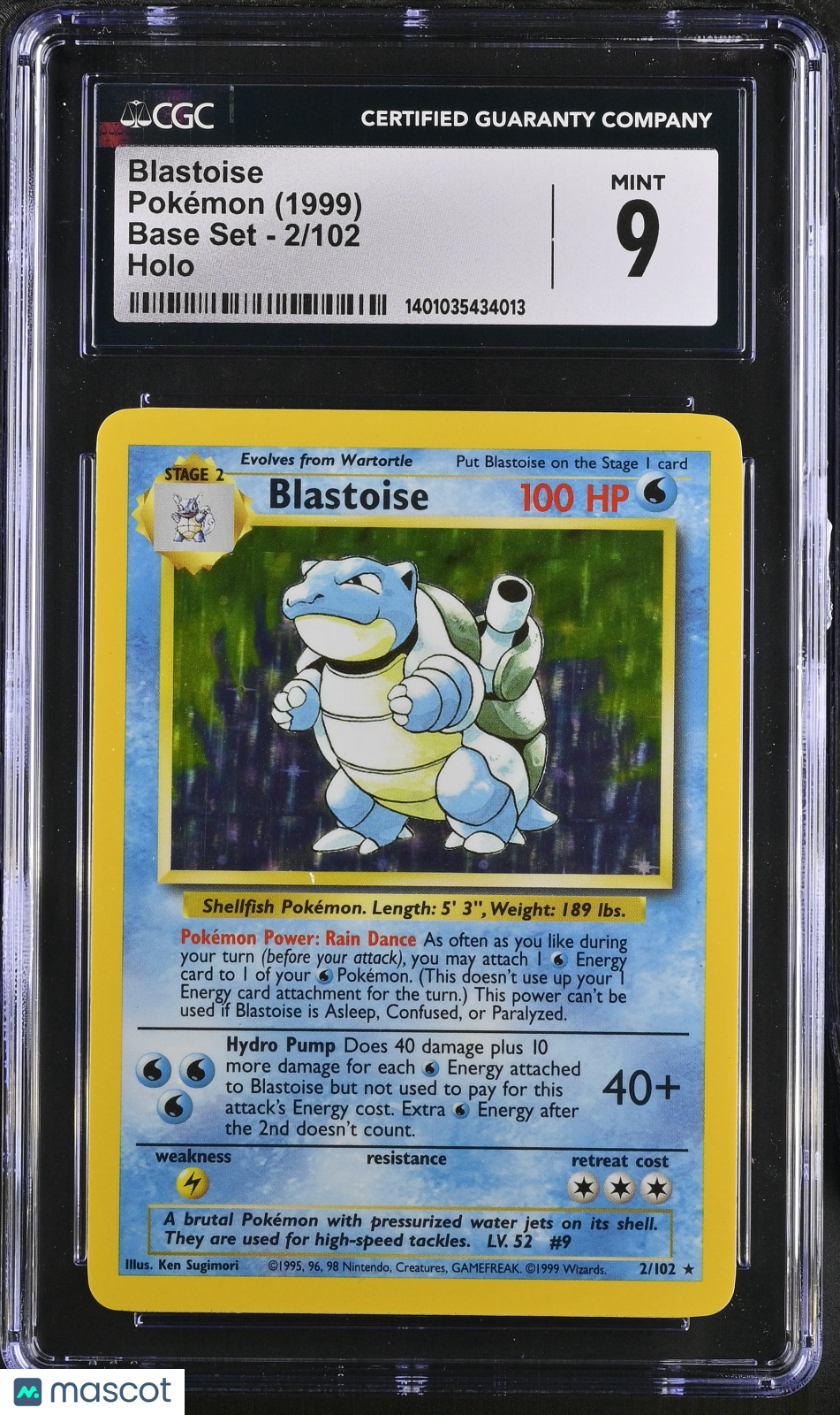 1999 Pokemon Base Set Blastoise #2/102 Holo CGC 9 MINT - Graded TCG/CCG