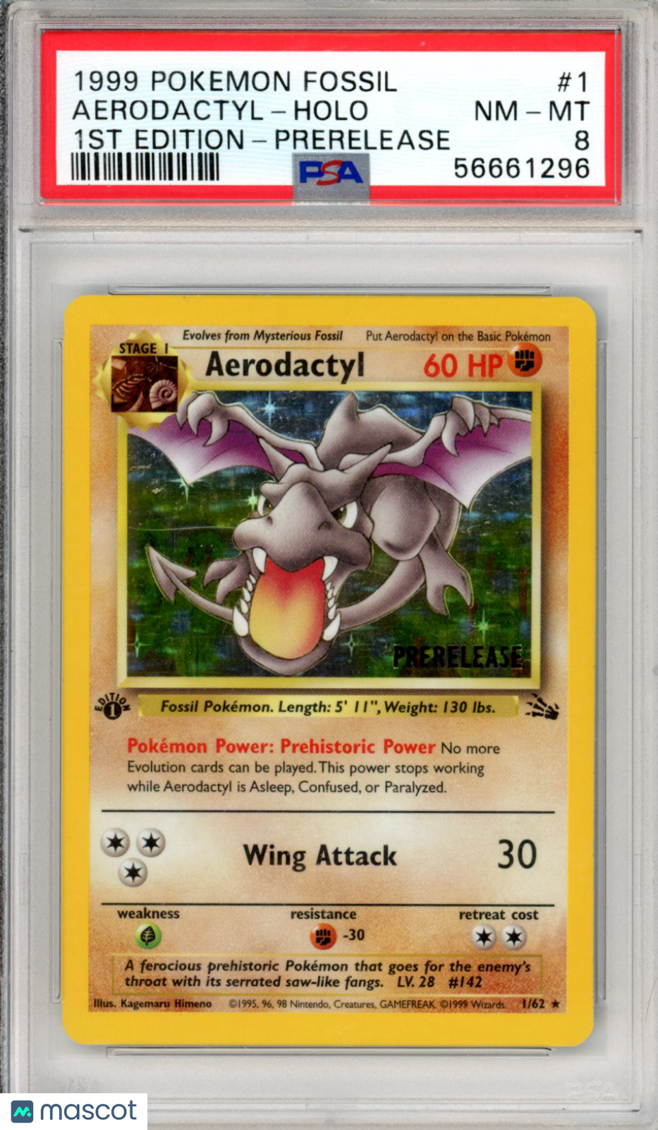 1999 Pokemon Fossil Aerodactyl #1 1ST Edition Prerelease PSA 8 Graded TCG/CCG