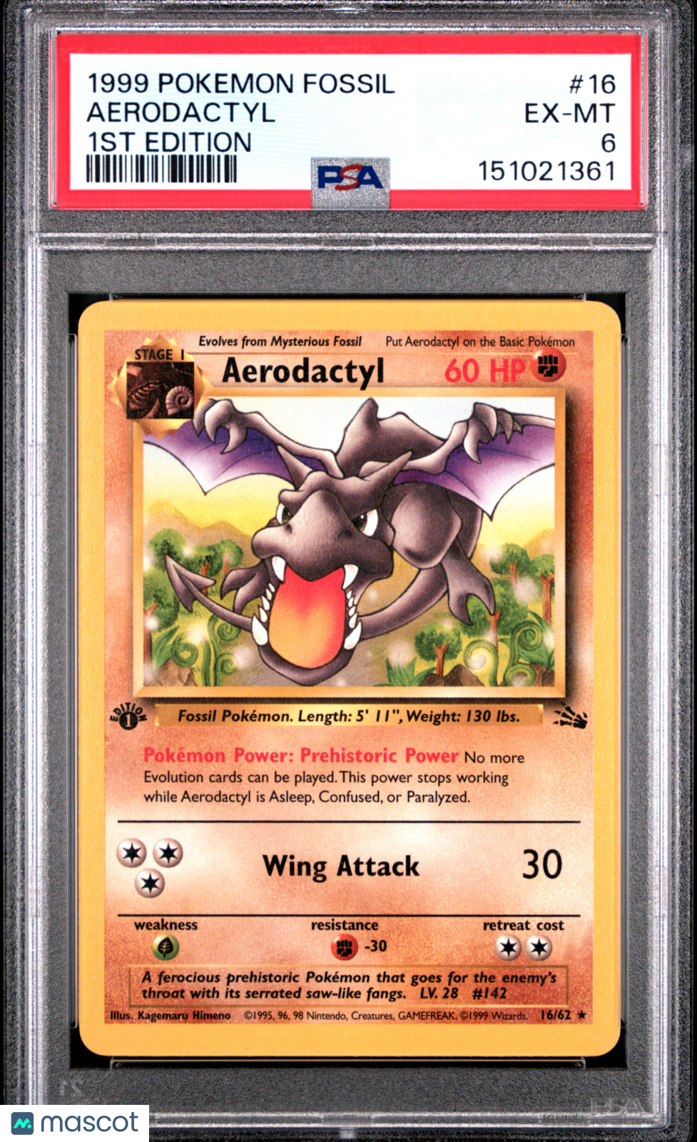 1999 Pokemon Fossil Aerodactyl #16 1st Edition PSA 6 - Graded TCG/CCG