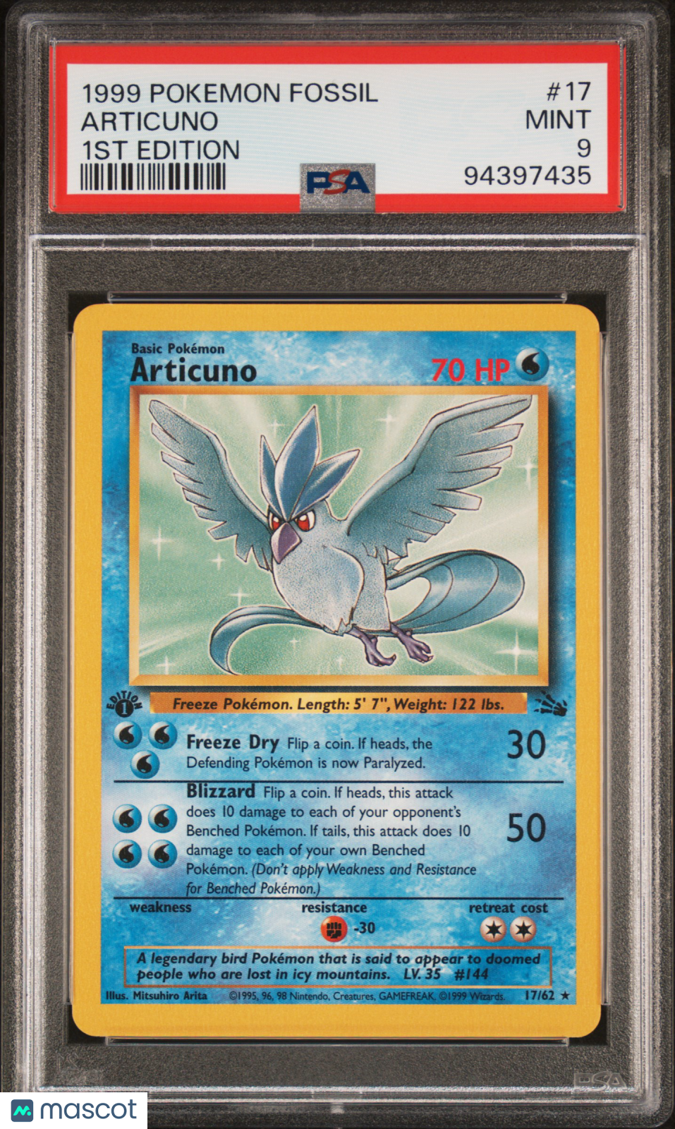 1999 Pokemon Fossil Articuno #17 1ST Edition PSA 9 - Graded TCG/CCG