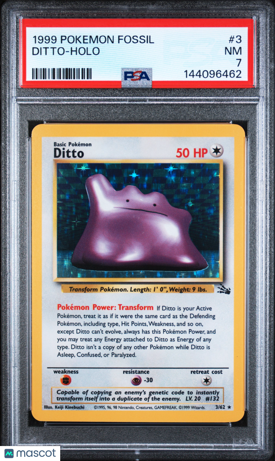 1999 Pokemon Fossil Ditto #3 Holo PSA 7 - Graded TCG/CCG