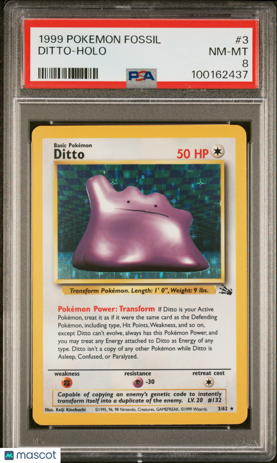 1999 Pokemon Fossil Ditto #3 PSA 8 Graded TCG/CCG