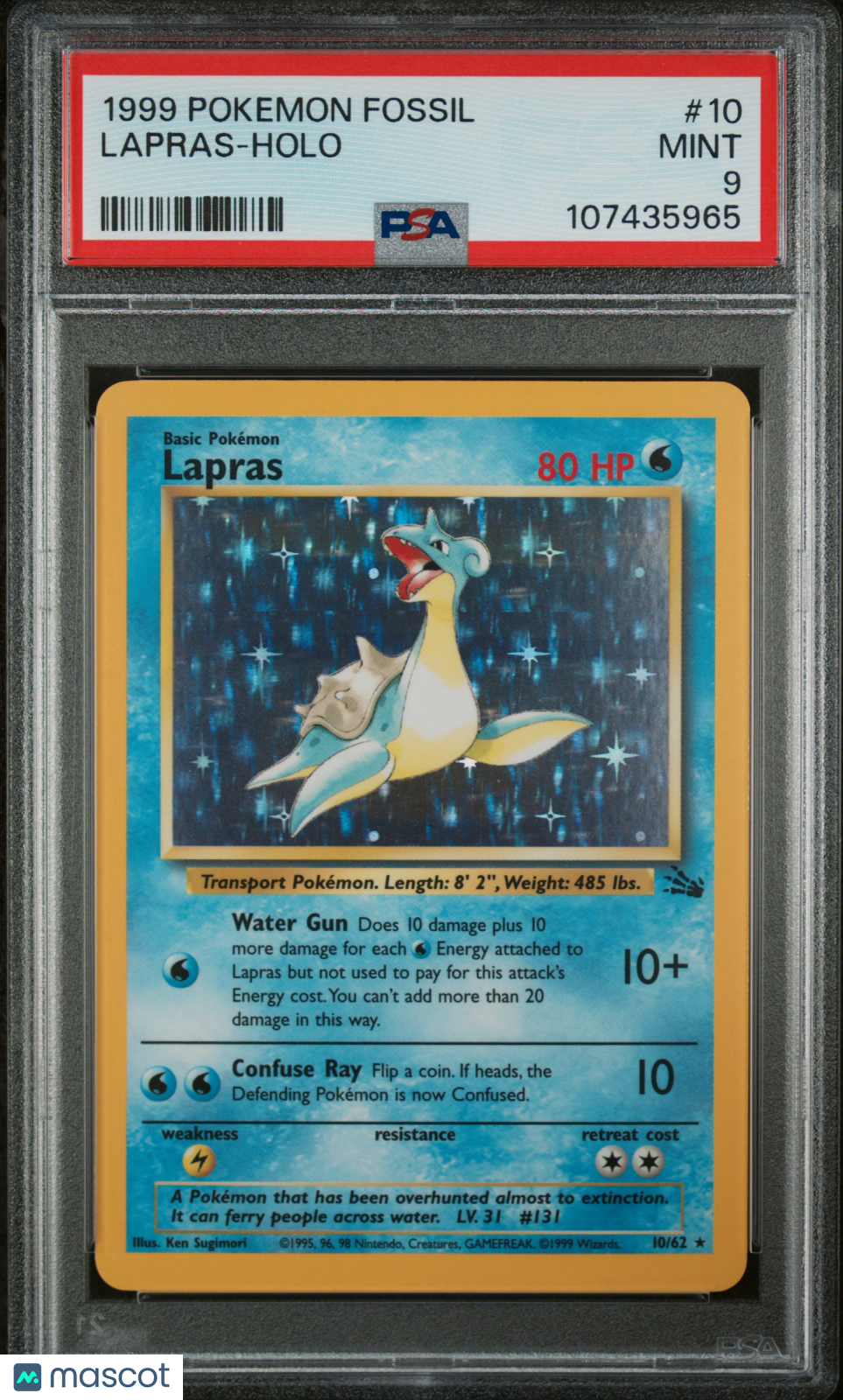 1999 Pokemon Fossil Lapras Holo #10 PSA 9 MINT - Graded TCG/CCG