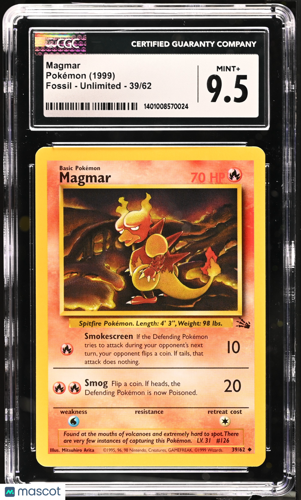1999 Pokemon Fossil Magmar #39/62 CGC 9.5 MINT - Graded TCG/CCG