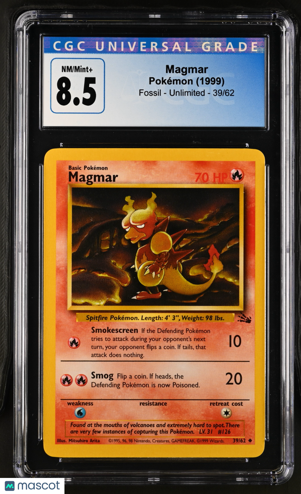 1999 Pokemon Fossil Magmar #39/62 Unlimited CGC 8.5 - Graded TCG/CCG
