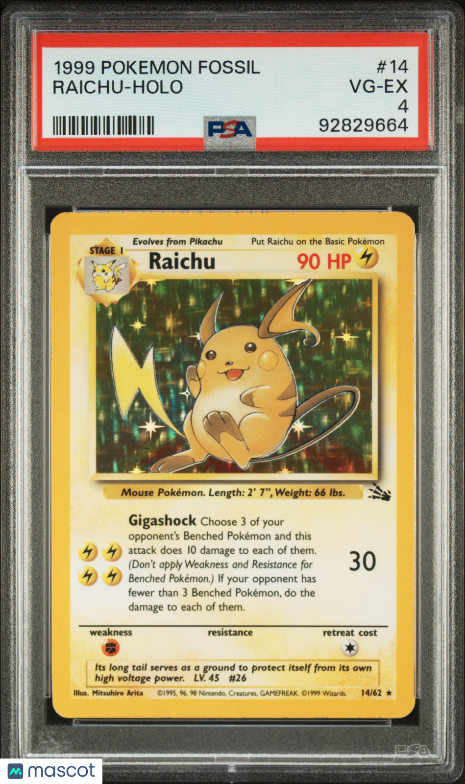 1999 Pokemon Fossil Raichu #14 Holo PSA 4 - Graded TCG/CCG
