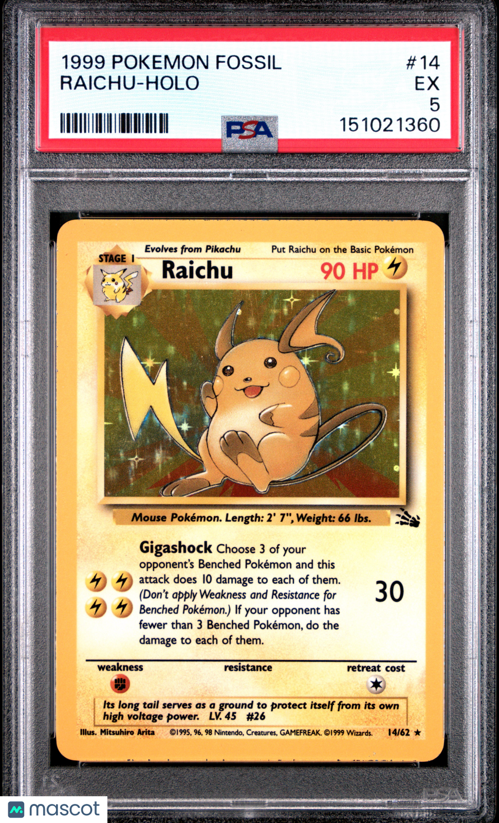1999 Pokemon Fossil Raichu #14 Holo PSA 5 - Graded TCG/CCG