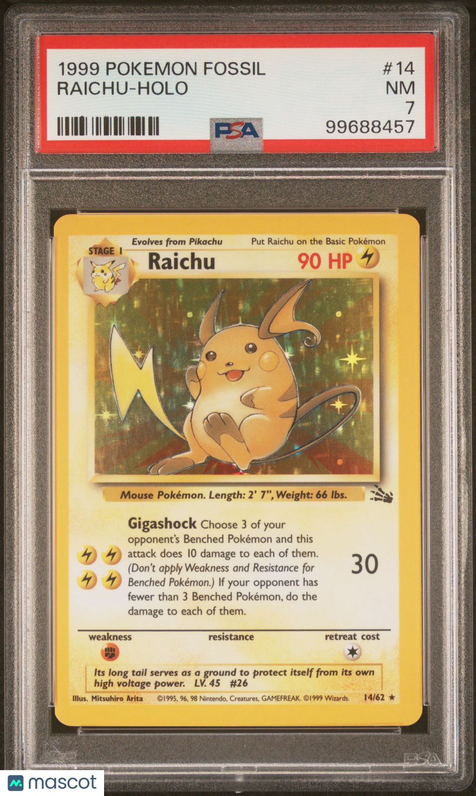 1999 Pokemon Fossil Raichu #14 Holo PSA 7 NM - Graded TCG/CCG