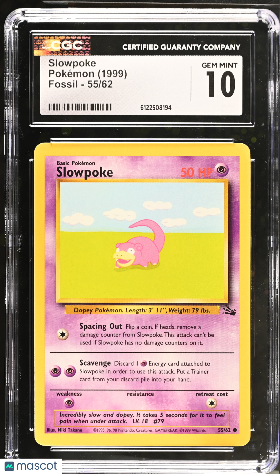 1999 Pokemon Fossil Slowpoke #55/62 CGC 10 GEM MINT - Graded TCG/CCG