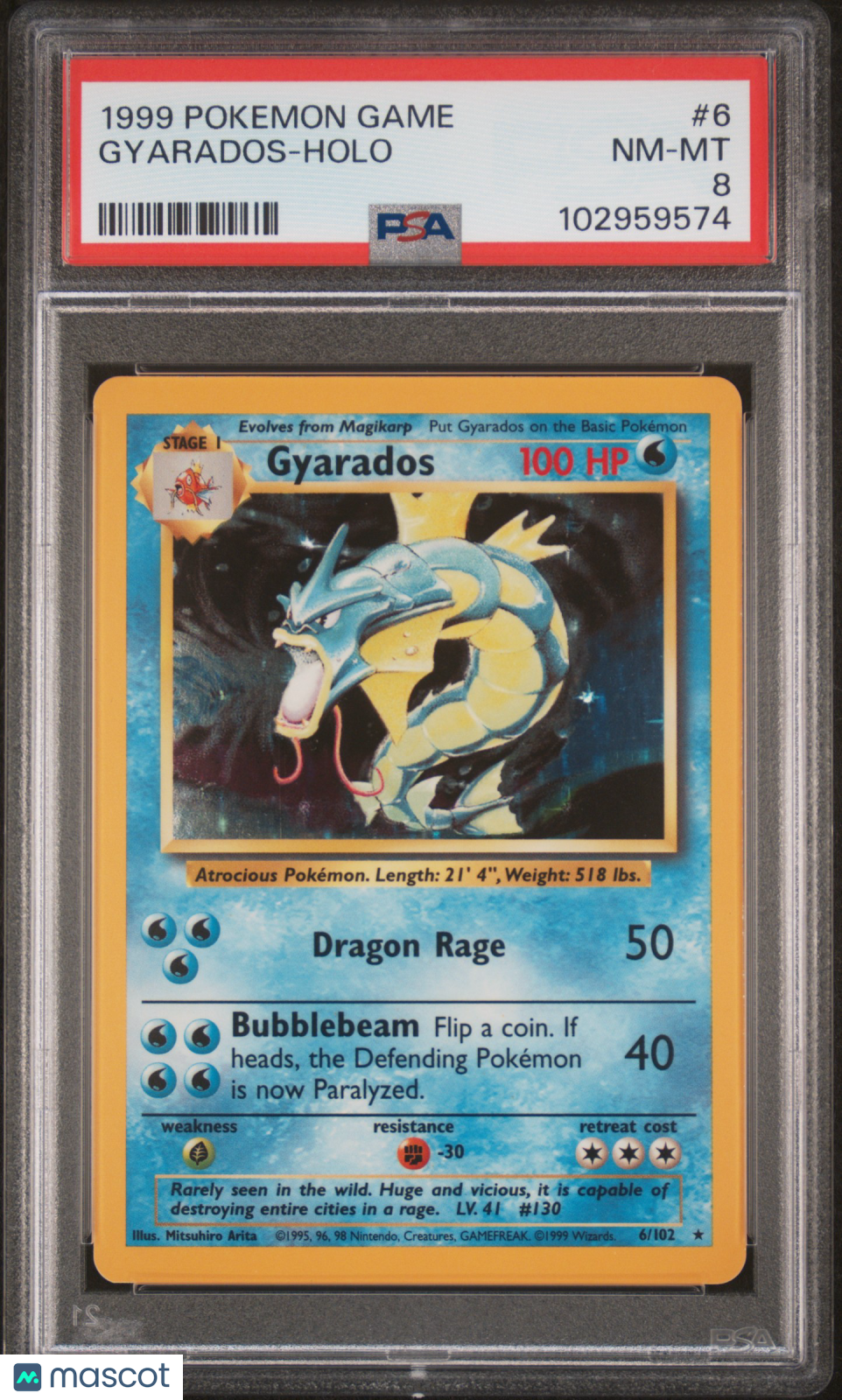 1999 Pokemon Game Base Set Gyarados #6 PSA 8 HOLO - Graded TCG/CCG