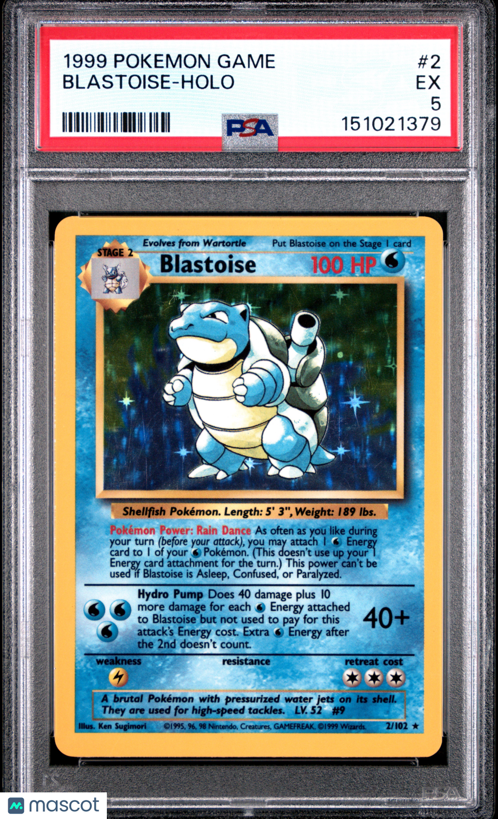 1999 Pokemon Game Blastoise #2 Holo PSA 5 - Graded TCG/CCG