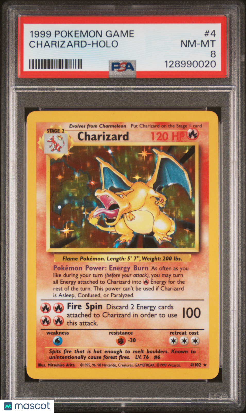 1999 Pokemon Game Charizard #4 Holo PSA 8 - Graded TCG/CCG