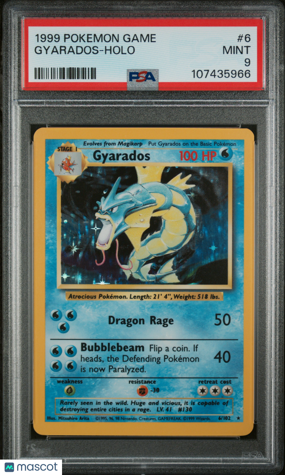 1999 Pokemon Game Gyarados #6 BASE SET PSA 9 MINT - Graded TCG/CCG