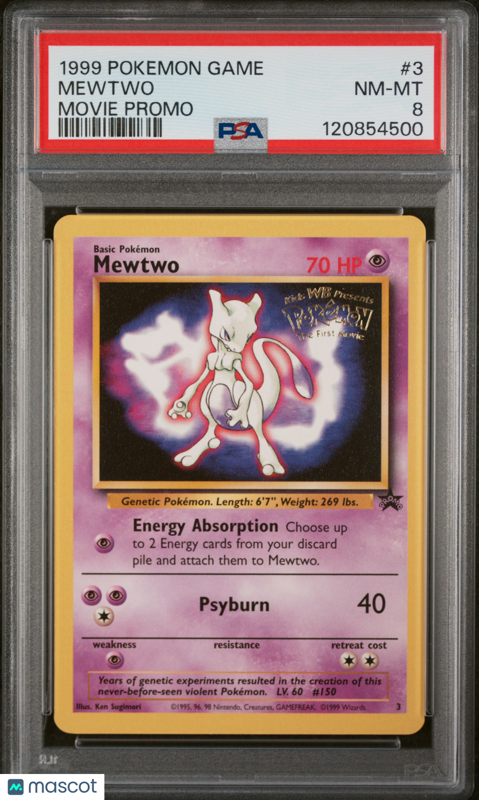 1999 Pokemon Game Movie Mewtwo #3 Promo PSA 8 NEAR MINT - Graded TCG/CCG
