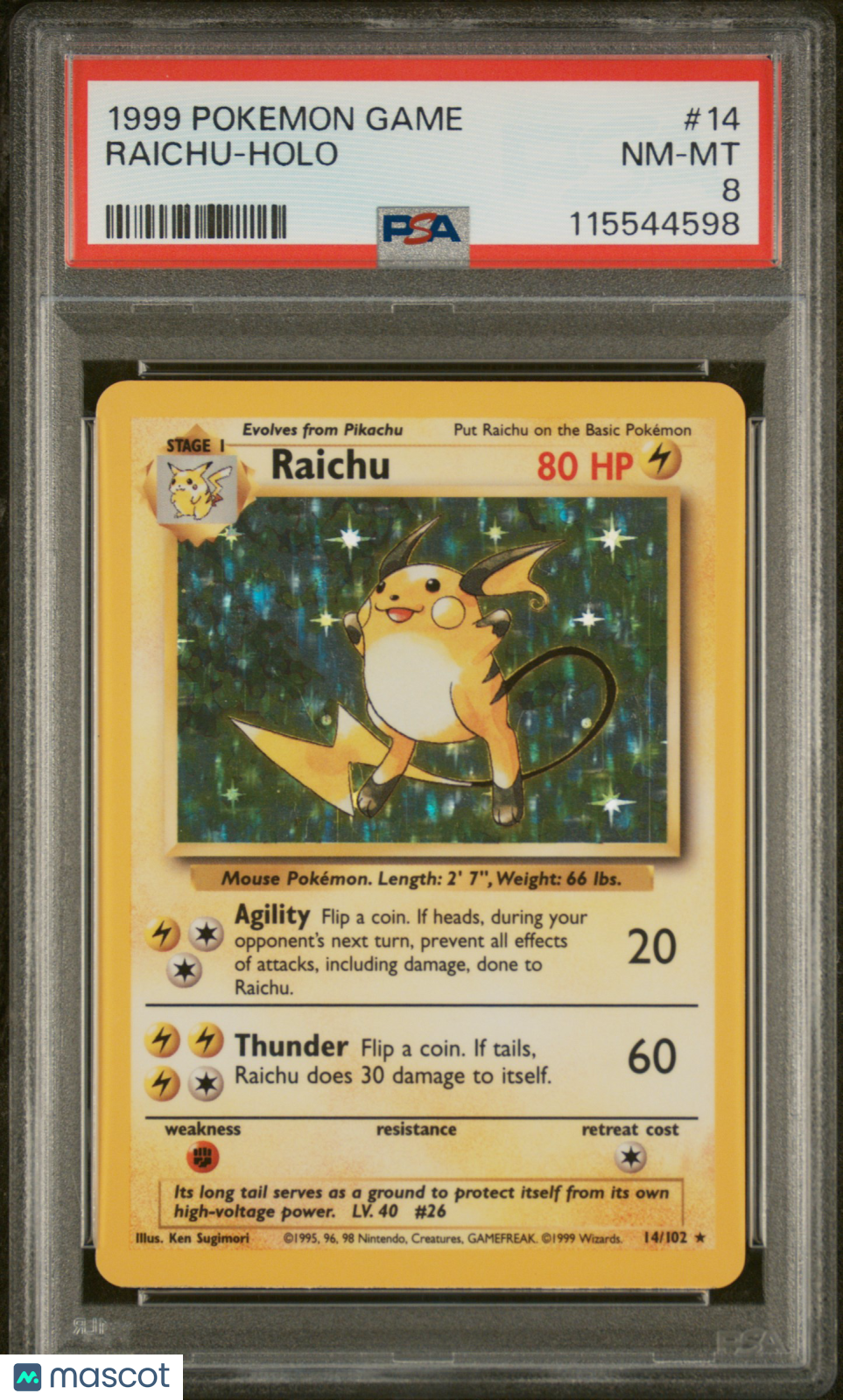 1999 Pokemon Game Raichu #14 BASE SET PSA 8 NEAR MINT - Graded TCG/CCG