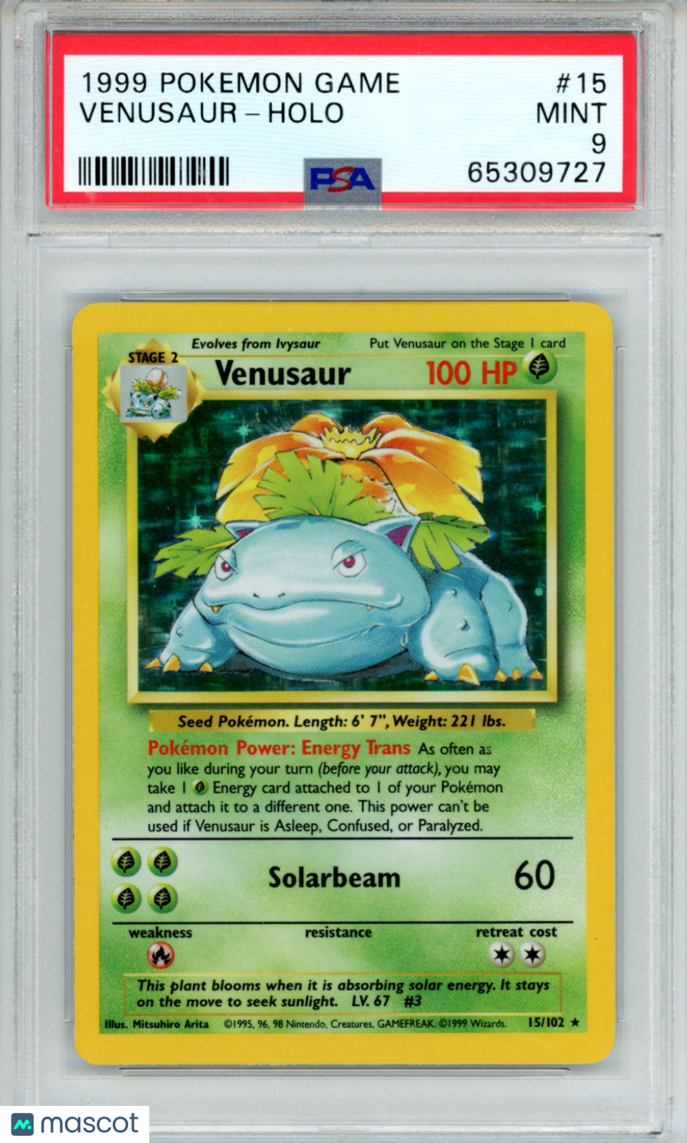 1999 Pokemon Game Venusaur-Holo #15 PSA 9 - Graded TCG/CCG