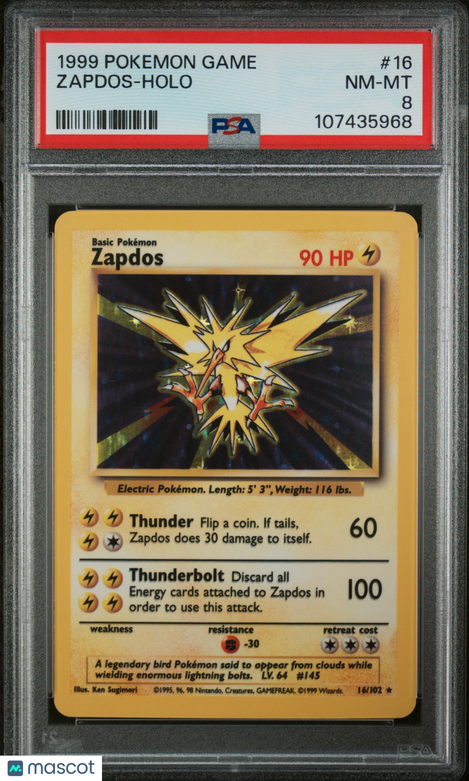 1999 Pokemon Game Zapdos #16 BASE SET PSA 8 NEAR MINT - Graded TCG/CCG