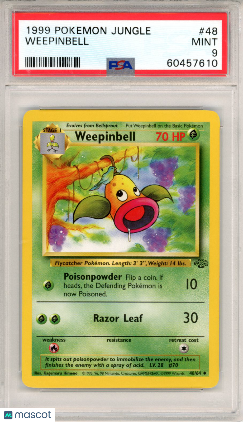 1999 Pokemon Jungle Weepinbell #48 PSA 9 MINT - Graded TCG/CCG