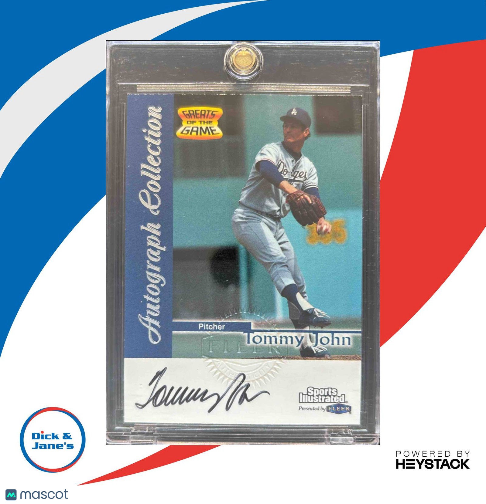 1999 Sports Illustrated Greats of the Game Tommy John Auto Los Angeles Dodgers - Sports Cards