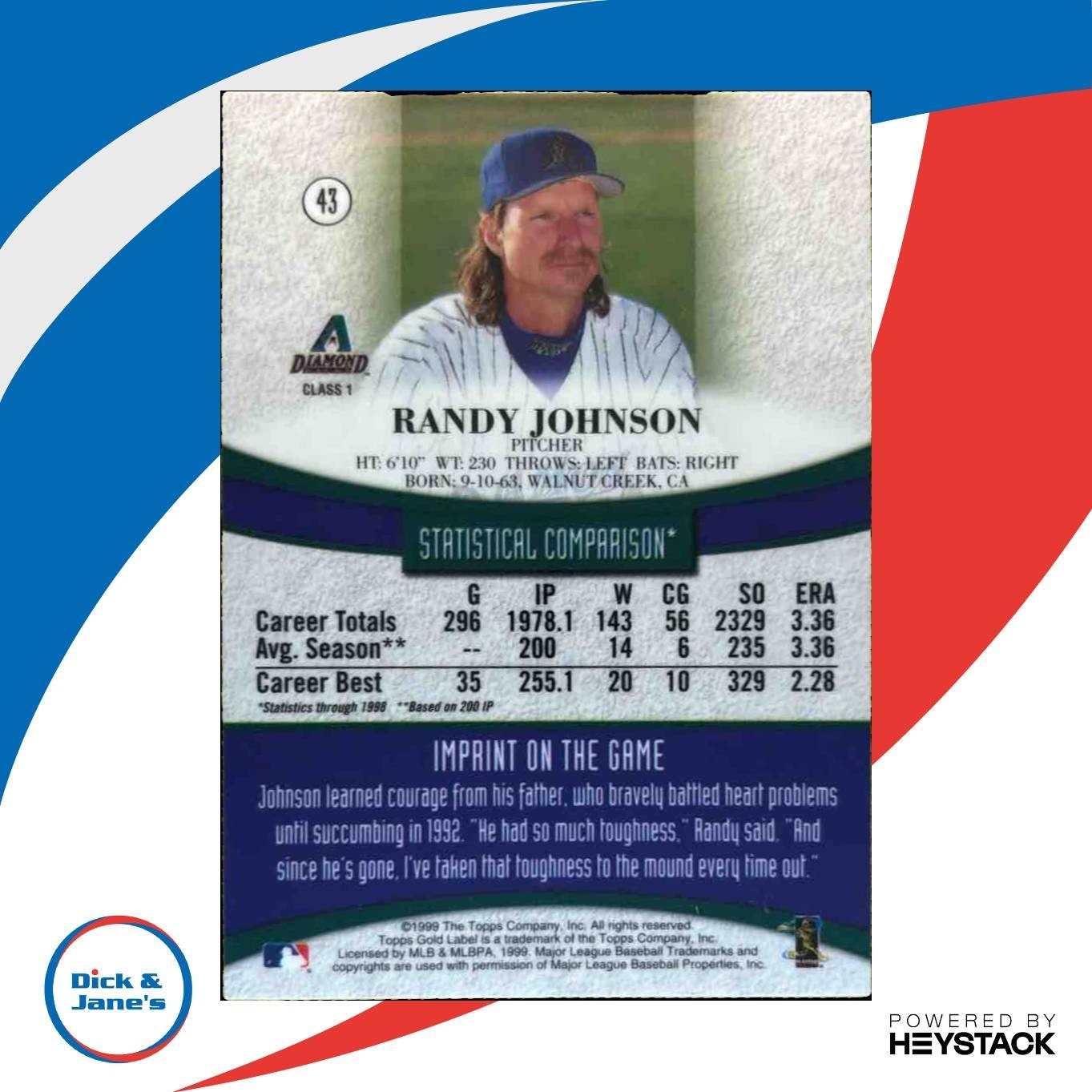 1999 Topps Gold Label Randy Johnson #43 Arizona Diamondbacks - Sports Cards