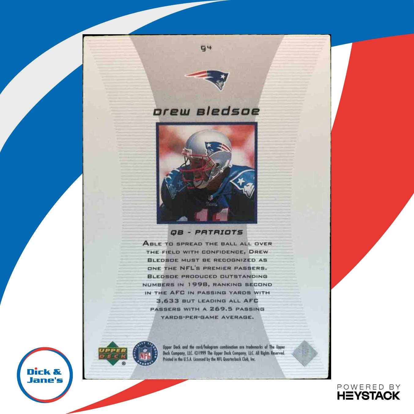 1999 Upper Deck Black Diamond Drew Bledsoe Gallery #G4 New England Patriots - Sports Cards