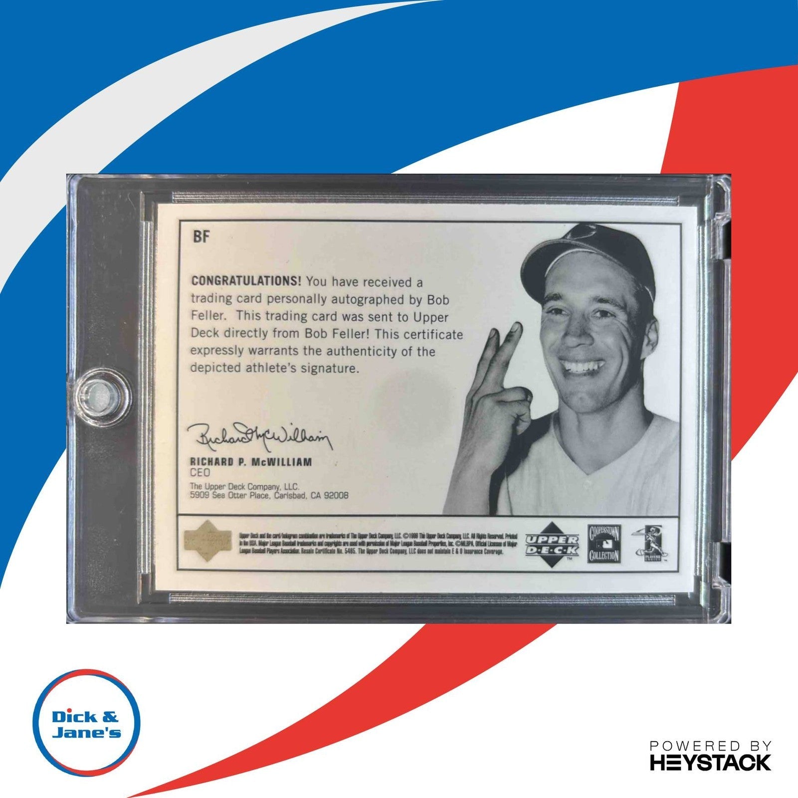 1999 Upper Deck Century Legends Bob Feller Epic Signatures #BF Auto Cleveland - Sports Cards