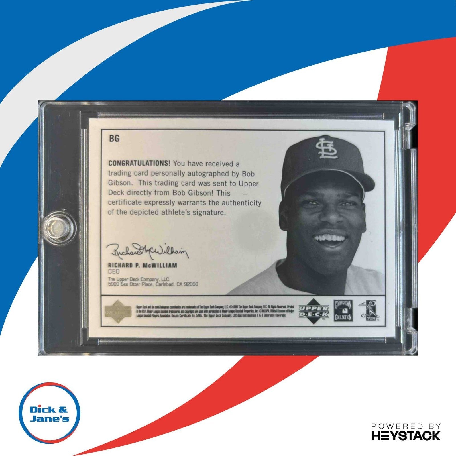 1999 Upper Deck Century Legends Bob Gibson Epic Signatures #BG Auto St. Louis - Sports Cards