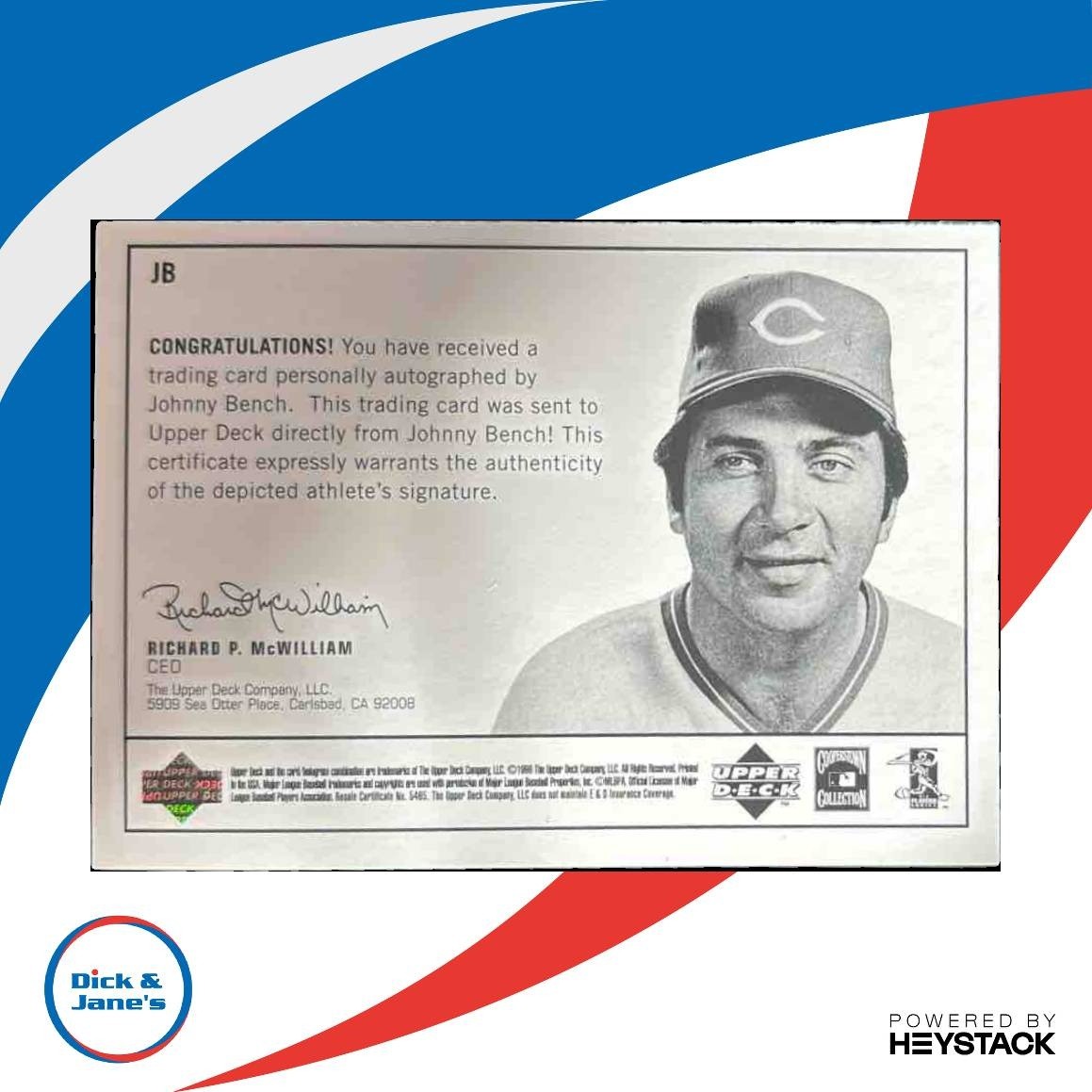 1999 Upper Deck Century Legends Johnny Bench Epic Signature Auto Cincinnati Reds - Sports Cards