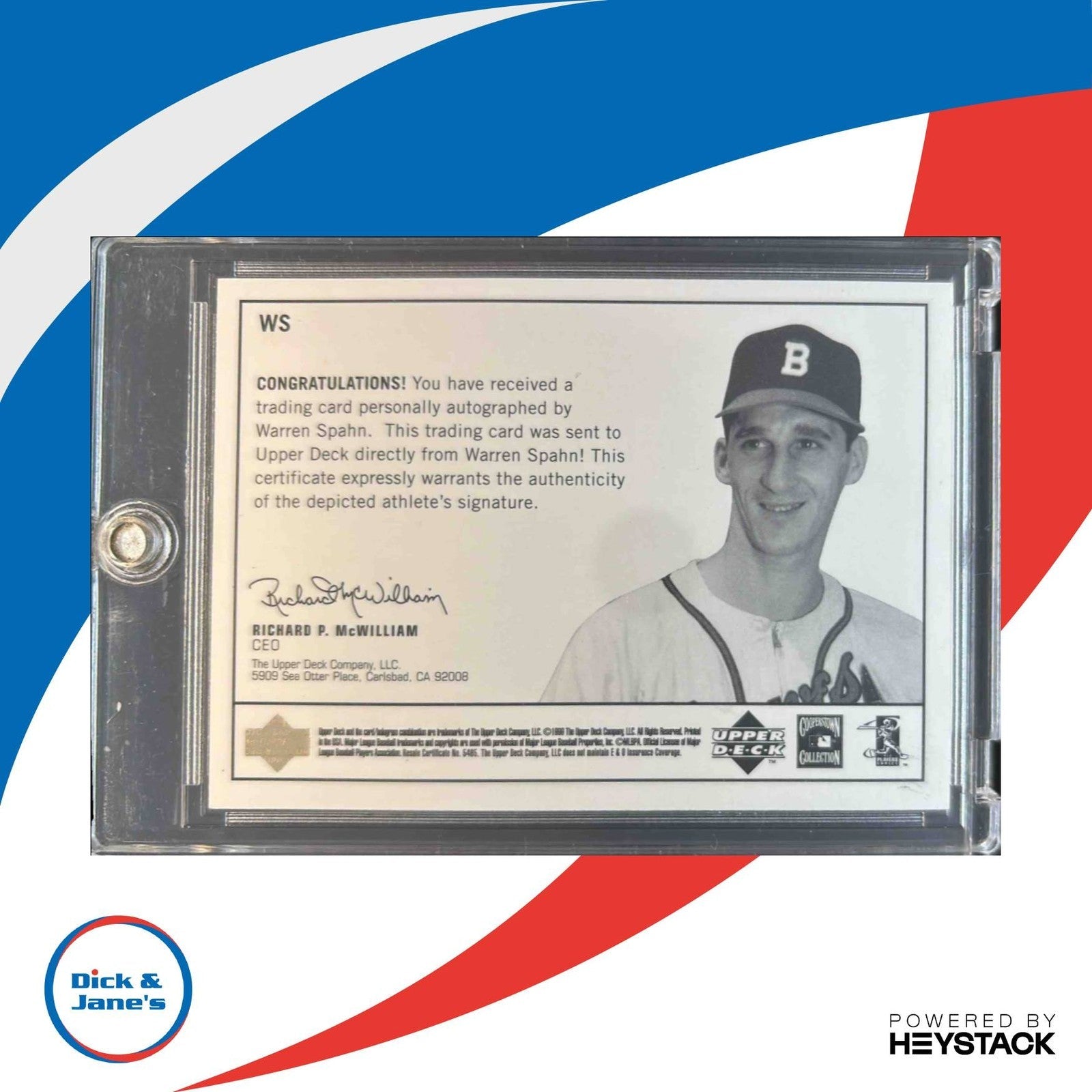 1999 Upper Deck Century Legends Warren Spahn Epic Signatures Auto Boston Braves - Sports Cards