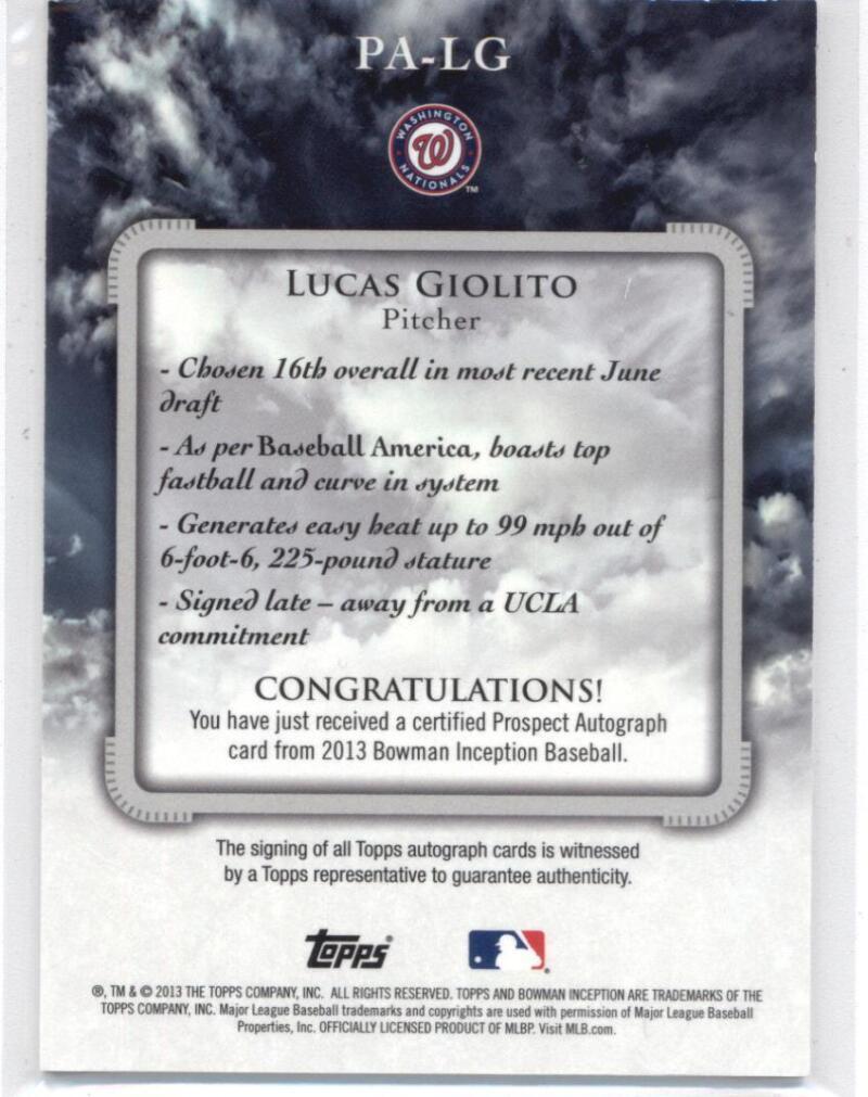 2013 Bowman Inception Prospect Autographs