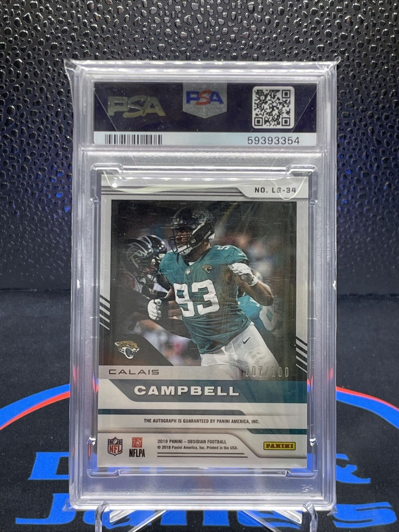 Calais Campbell 2018 Obsidian Lightning Strike Auto /100 PSA 10 JAGS