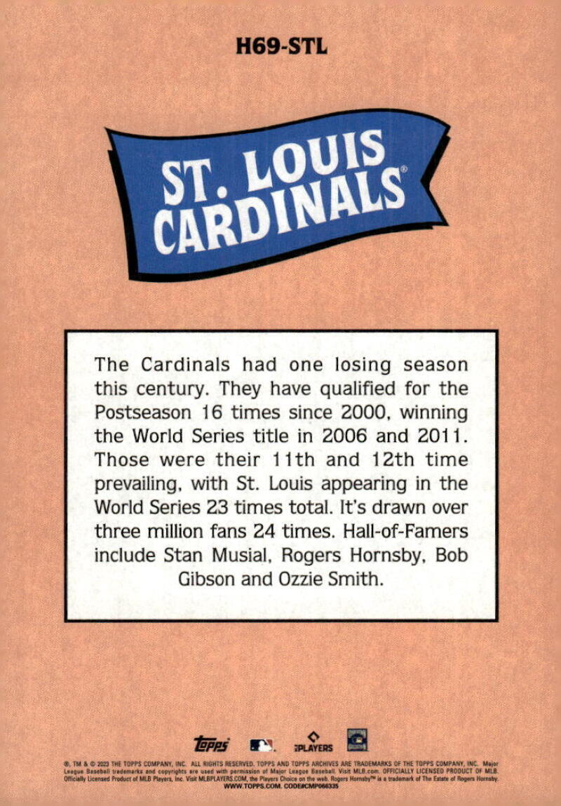 2023 Topps Archives 1969 Team History Baseball Post Card St. Louis Cardinals