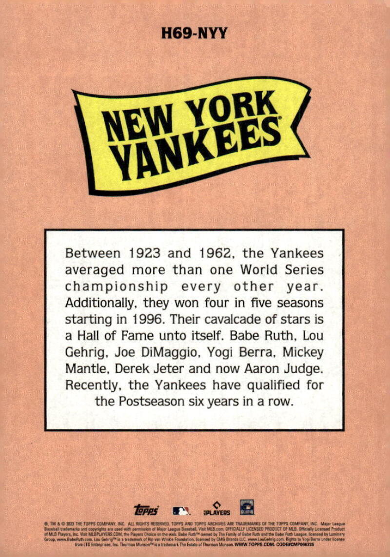 2023 Topps Archives 1969 Team History Baseball Post Card New York Yankees