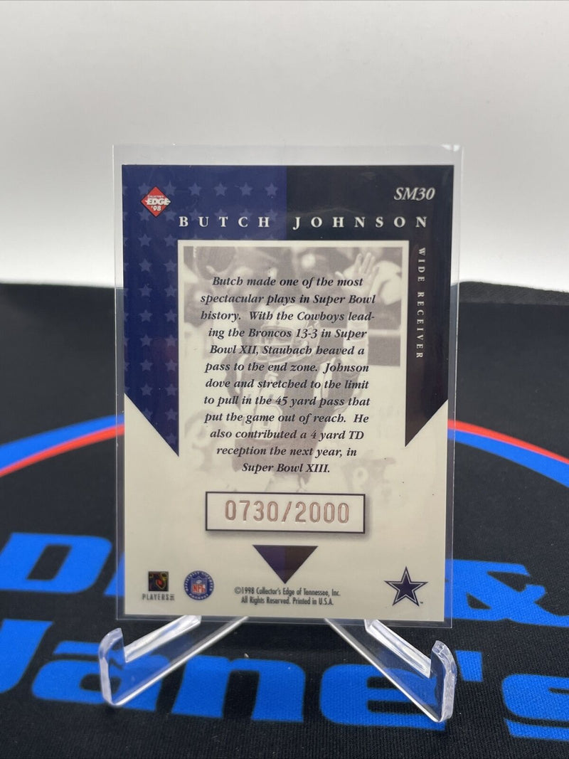 1998 Collectors edge Butch Johnson  on card Auto 730/2000 Dallas Cowboys HOF