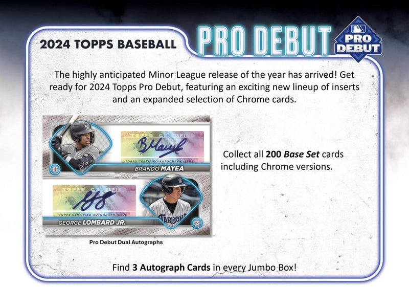 2024 Topps Pro Debut Baseball JUMBO Box (3 Autographs + 36 Chrome Cards)