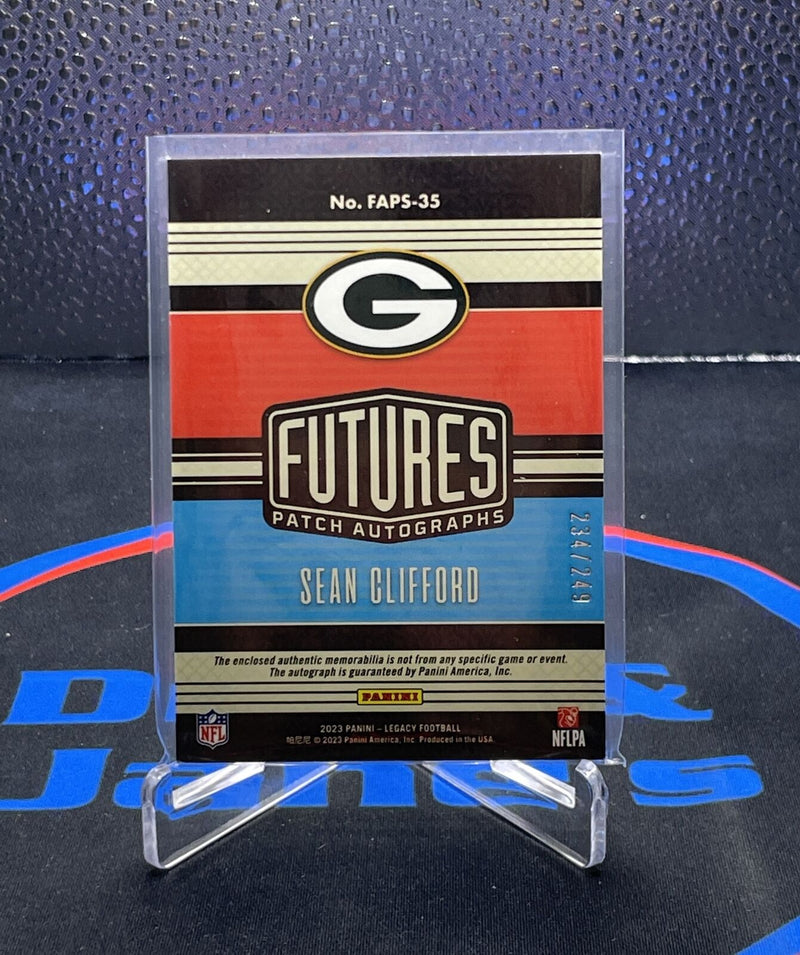 Sean Clifford 2023 Panini Legacy Futures Patch Auto /249 RC RPA Packers