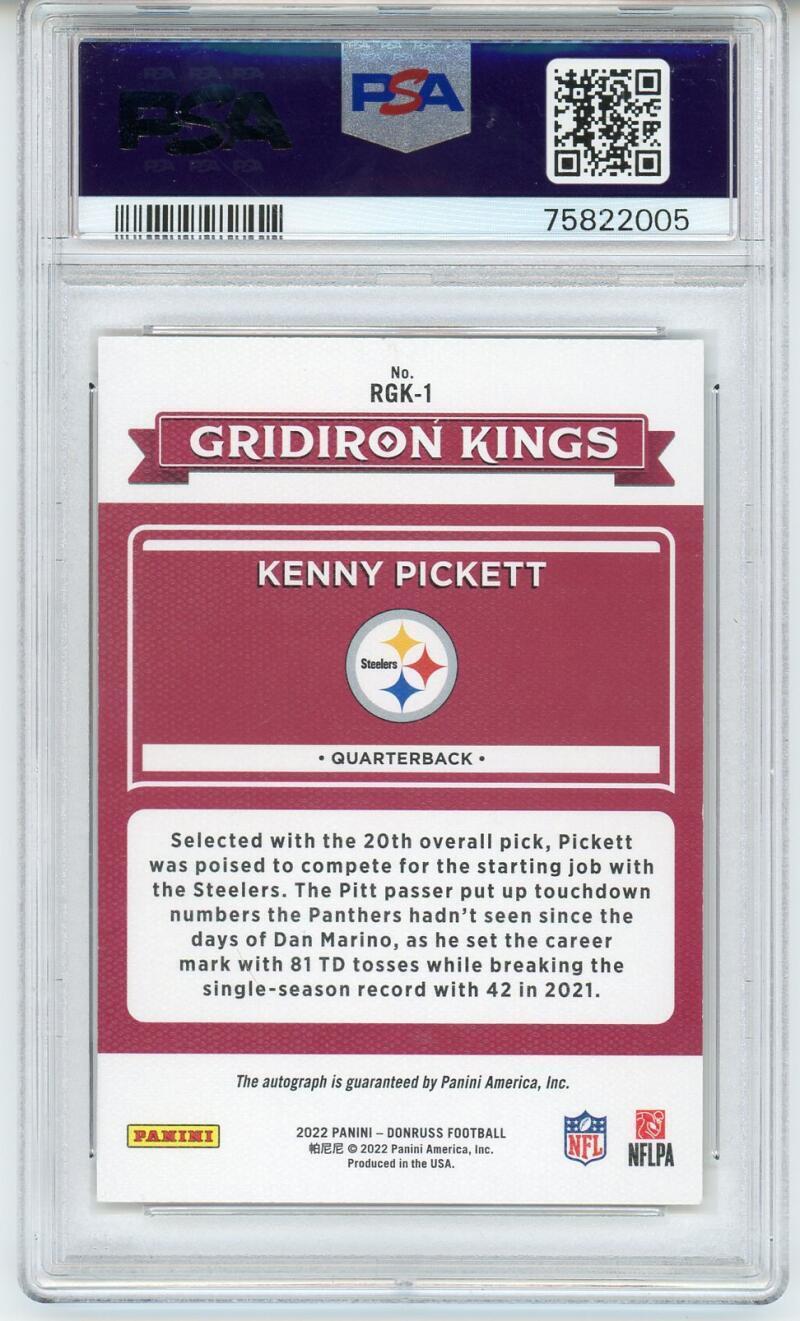 2022 Donruss Rookie Gridiron Kings Autographs #1 Kenny Pickett Steelers PSA 10 G