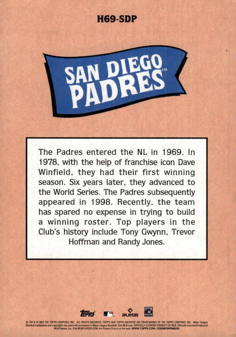 2023 Topps Archives 1969 Team History Baseball Post Card San Diego Padres