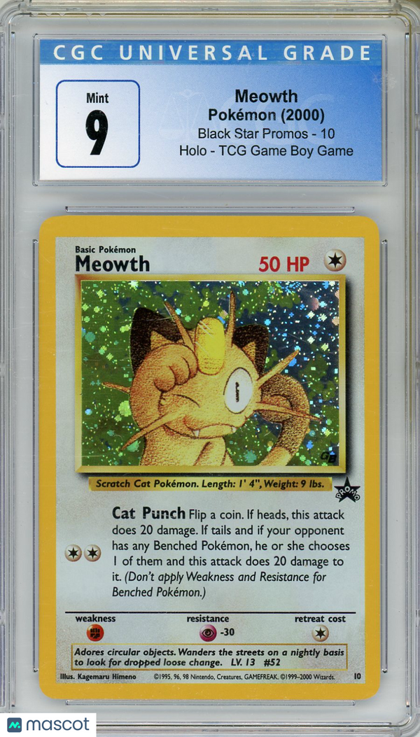 2000 Pokémon Black Star Promos Pokémon Meowth #10 English CGC 9